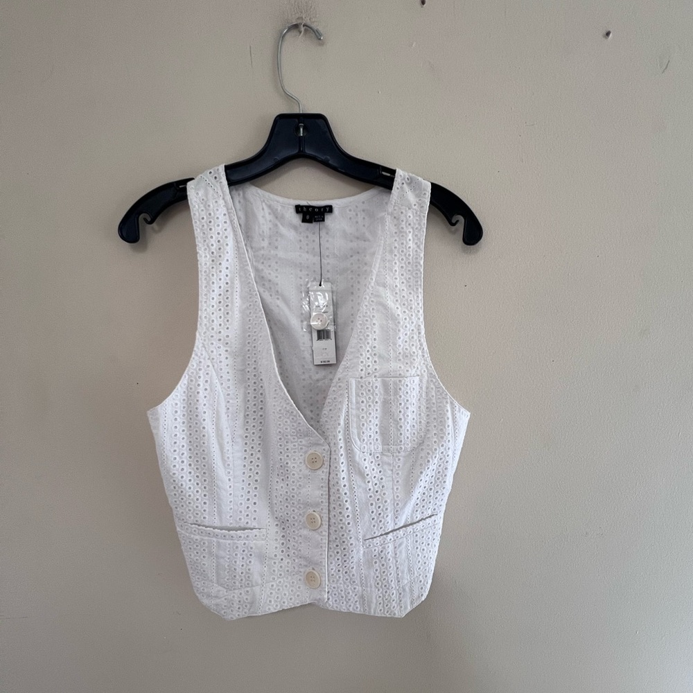 Theory White Eyelet Sleeveless Blouse NWT